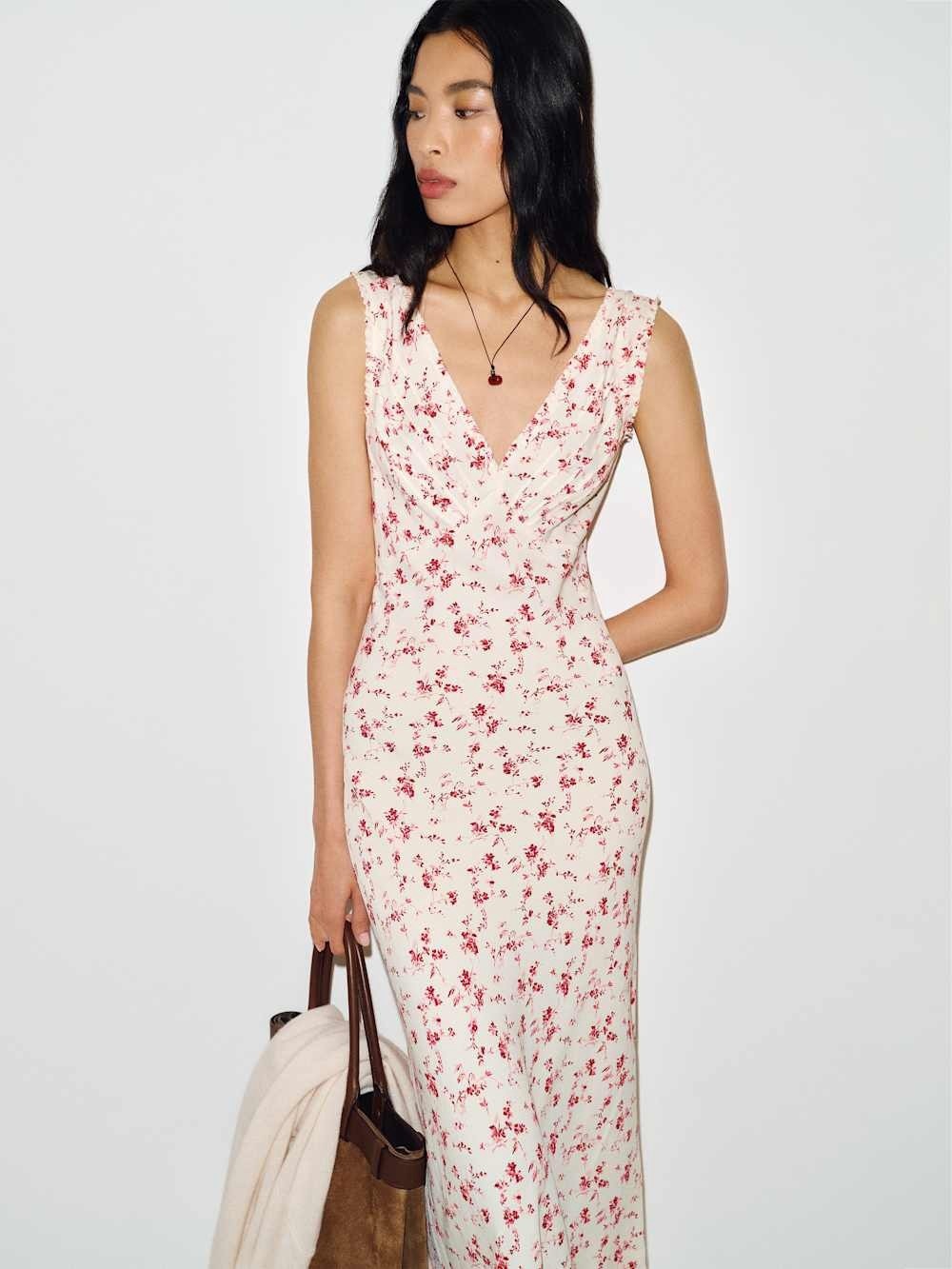NEW Reformation Anna-Claire Midi V-neck Dress Rosalie White Floral | size XS - Picture 2 of 14